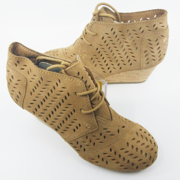 Toms Shoes - Toms Womens Desert Wedge Toffee Suede Perf Shoes 6